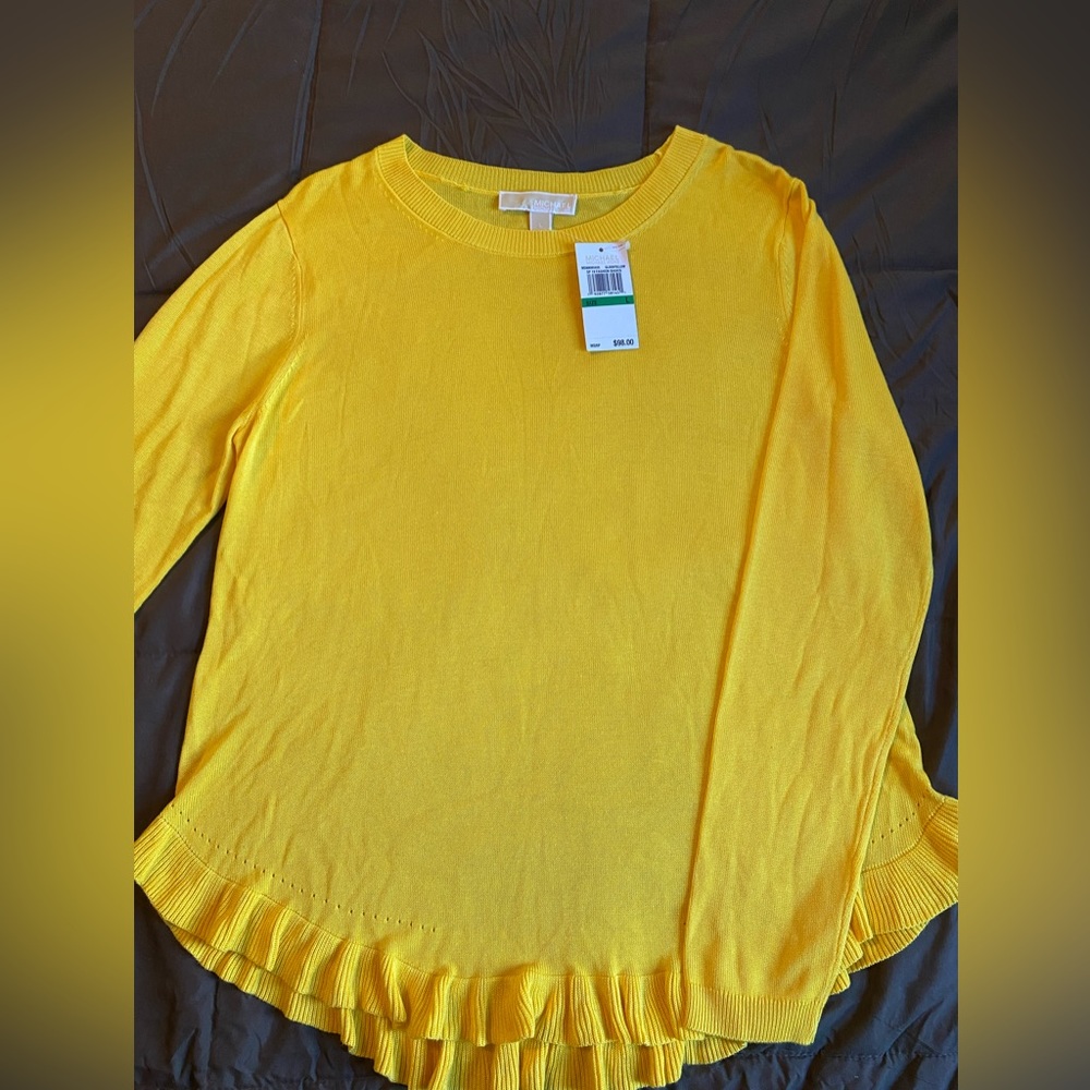 NWT Michael Kors yellow long sleeve top size L.